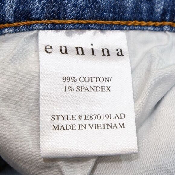 Eunina Jeans Juniors 7 Frankie Mid Rise Girlfriend Destroyed Blue Denim 29x26.5 - Picture 9 of 10